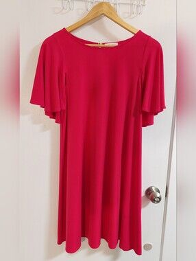 Calvin Klein Flutter Sleeve Midi Dress in Fuchsia Pink